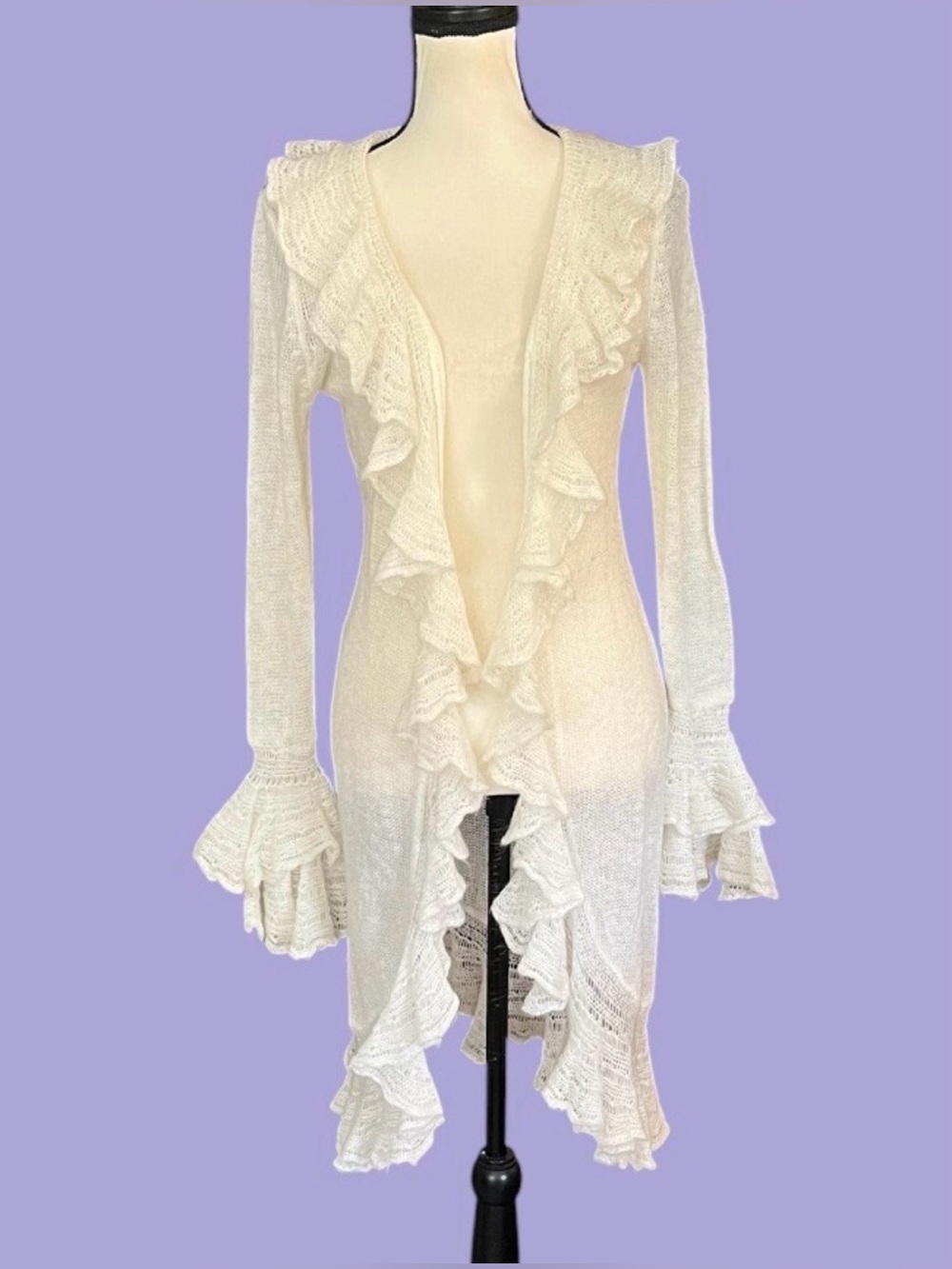 Vintage Betseyville Betsey Johnson Sheer Crochet Knit Duster Cardigan